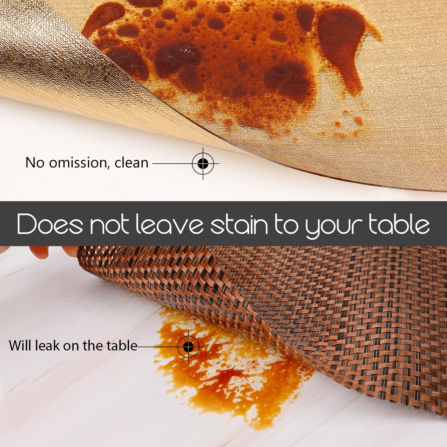 AIRCOWRIE Placemats for Dining Table Set of 6, Heat-Resistant Placemat Washable Vinyl Table Mats for Kitchen Restaurant Decorations (Gold)