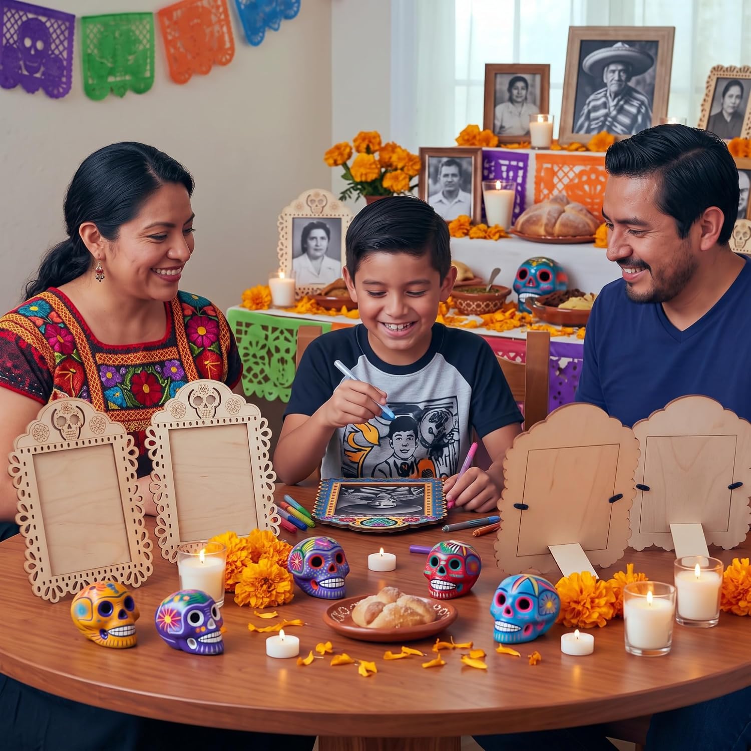 DoubleFill 6 Pcs Dia De Los Muertos Picture Frames Craft, Unfinished Wood