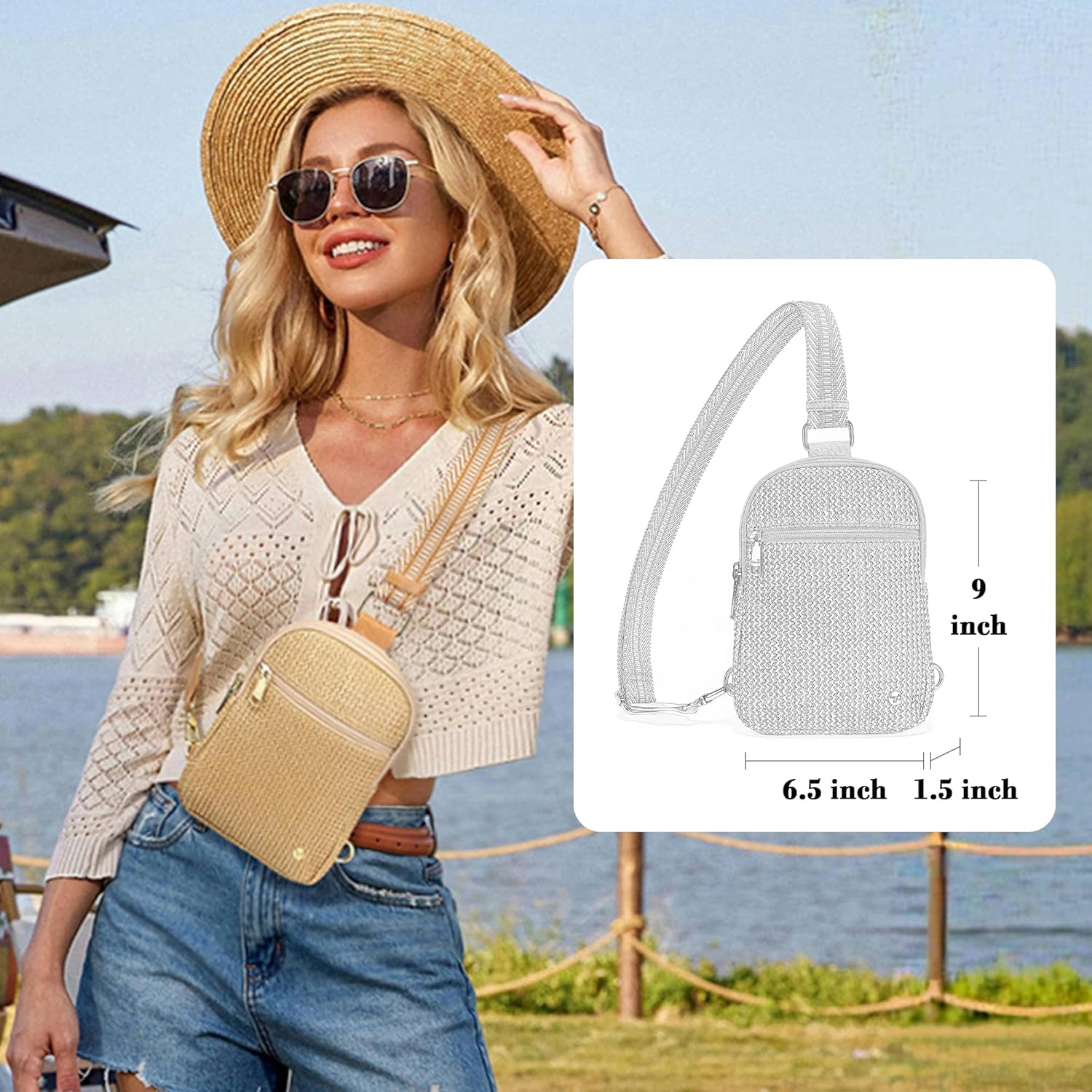 Haytijoe Faux Straw Crossbody Bags for Women RFID Summer Raffia Sling Bag Beach Vacation Travel Purse - Image 2