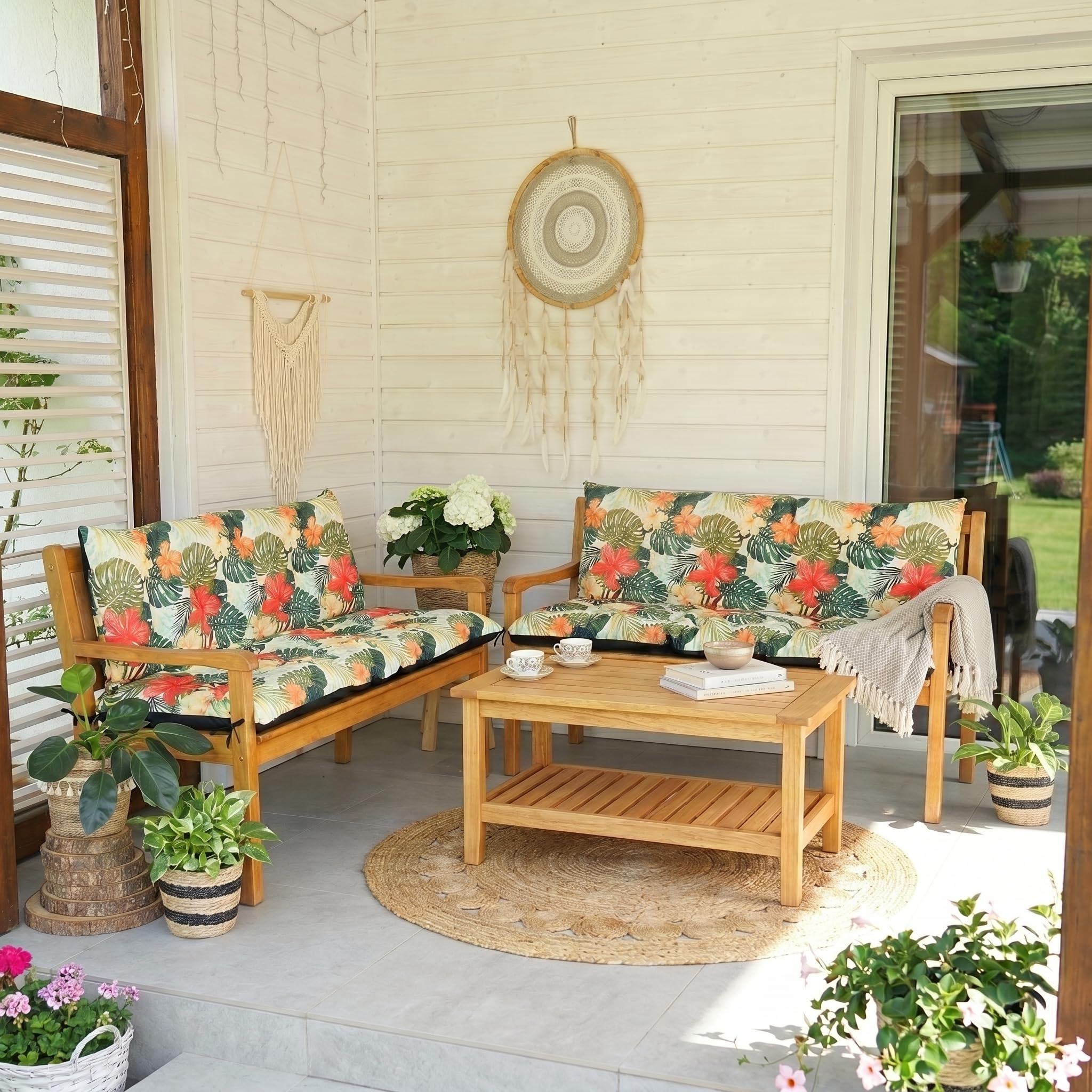 4L Textil Cuscini da Esterno Cuscino per Panca da Esterno Cuscino per panchina da Giardino Cuscini Dondolo 3 posti Cuscini per pallet (100x50x50 cm, Verdi Tropicale)