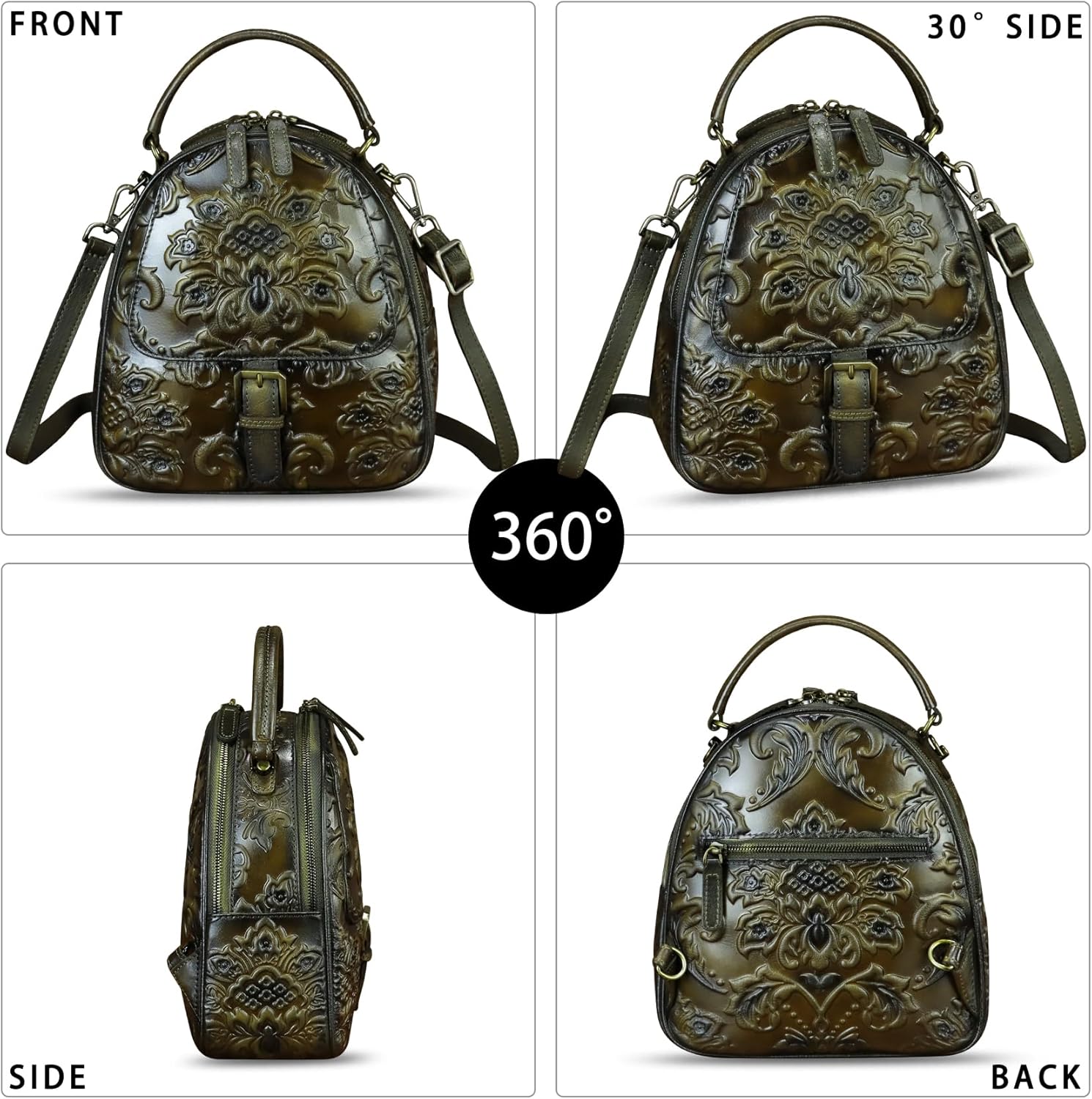 Genuine Leather Satchel for Women Purse Embossed Crossbody Handbag Top Handle Bags Handmade Convertible Backpack Knapsack | Embossed, Top Handle, Bags, Handmade, Convertible - Image 6