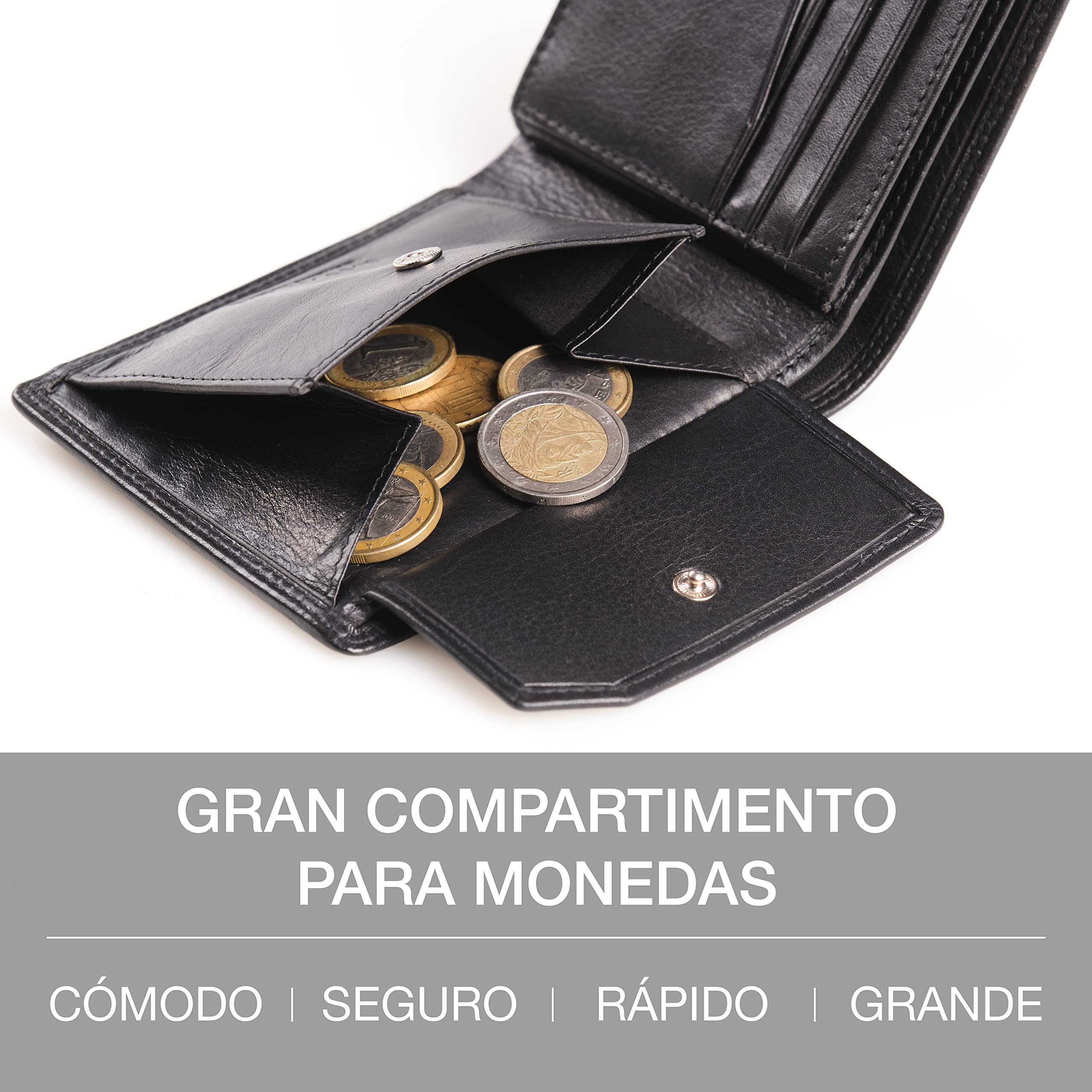 Carteras para Hombre Piel – Hecha a Mano - Monedero Tarjetero Cuero - La Cartera Hombre Piel Genuina - Billeteras con RFID - Wallets for Men - Regalos Originales, Negro