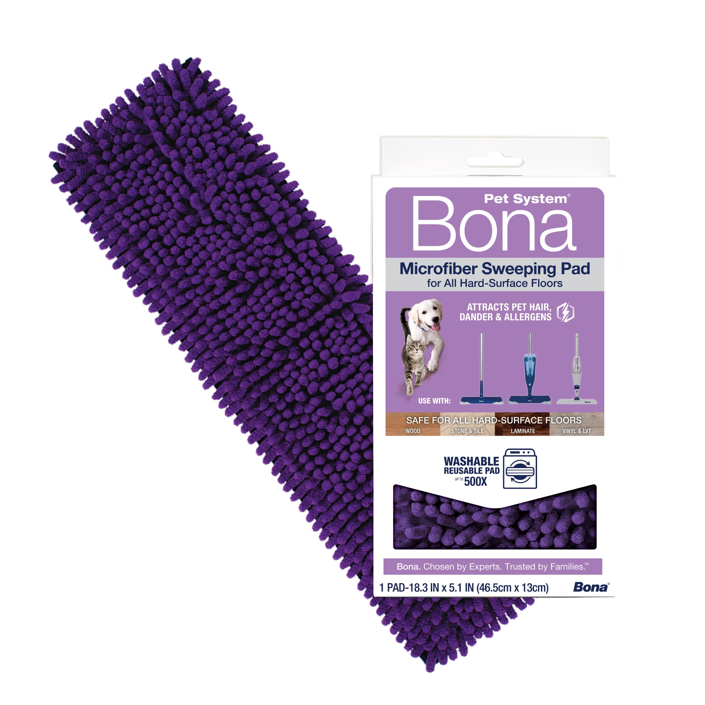 Bona Microfiber Sweeping Pad for Multi-Surface Floors - For Use With Bona Mops - Attracts and Picks Up Pet Hair, Fur, and Dander - For Wood, Stone, Tile, Laminate, and Vinyl Floors