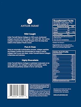 Antler Farms - 100% Pure, Clean Marine Collagen Powder from Wild Caught Pacific Snapper, 12 oz Soluble in Hot or Cold Liquids, Highly Bioavailable, Rapid Absorption, No Taste or Smell