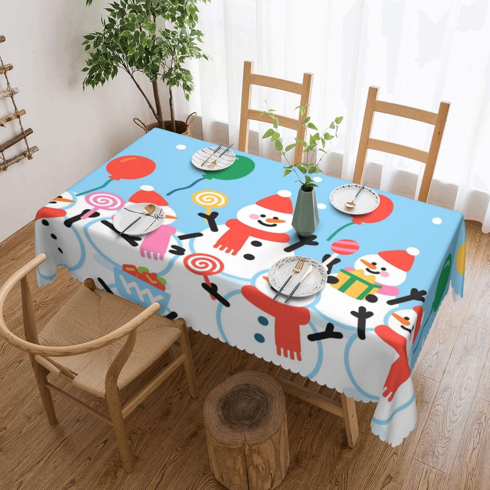 Nappe bonbons de Noël bonhomme de neige déperlante rectangulaire 137x183cm