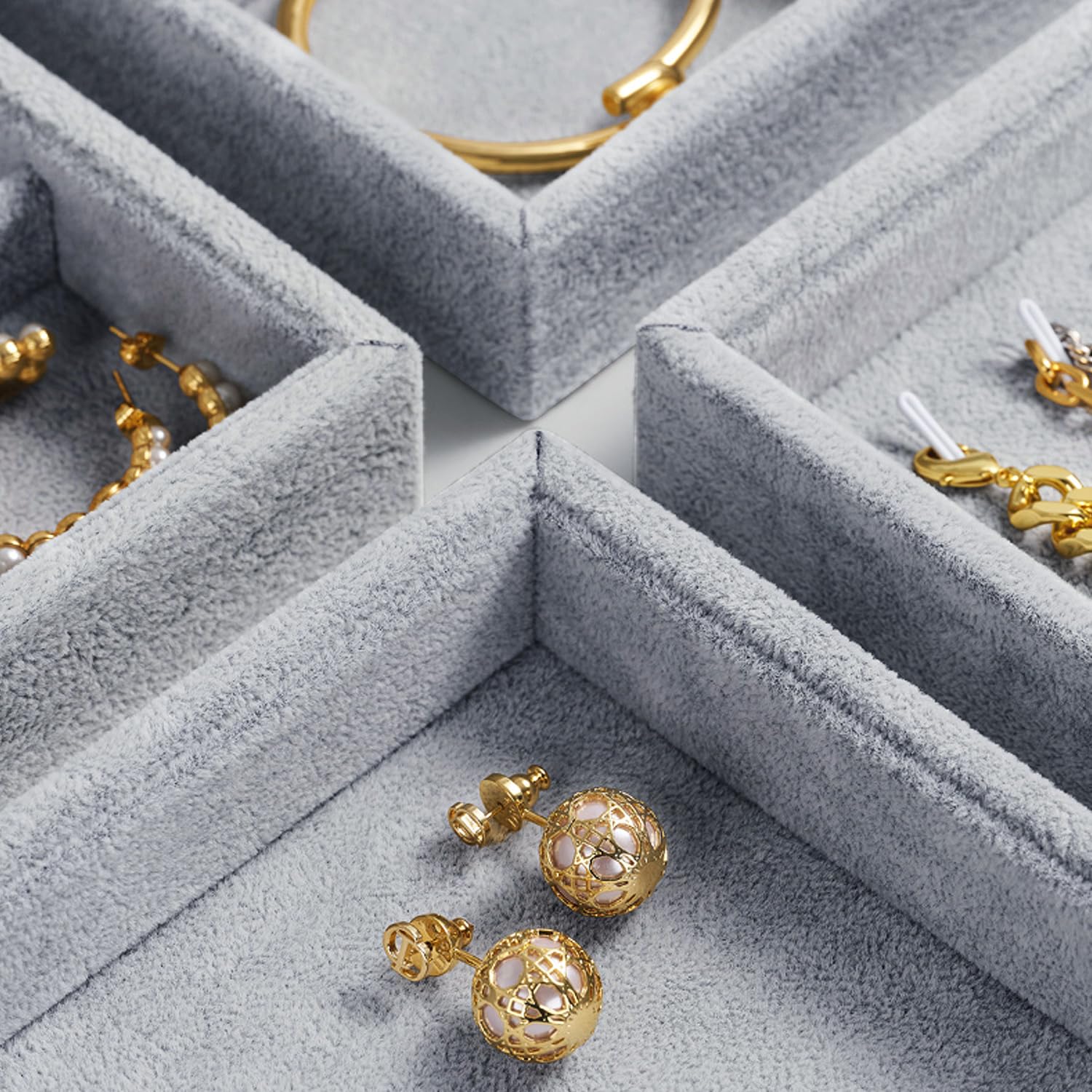 plateau à bijoux empilable en velours, rangement de bijoux tiroir insert à bijoux organisateur présentoir à bijoux pour bagues boucles d'oreilles (gris)