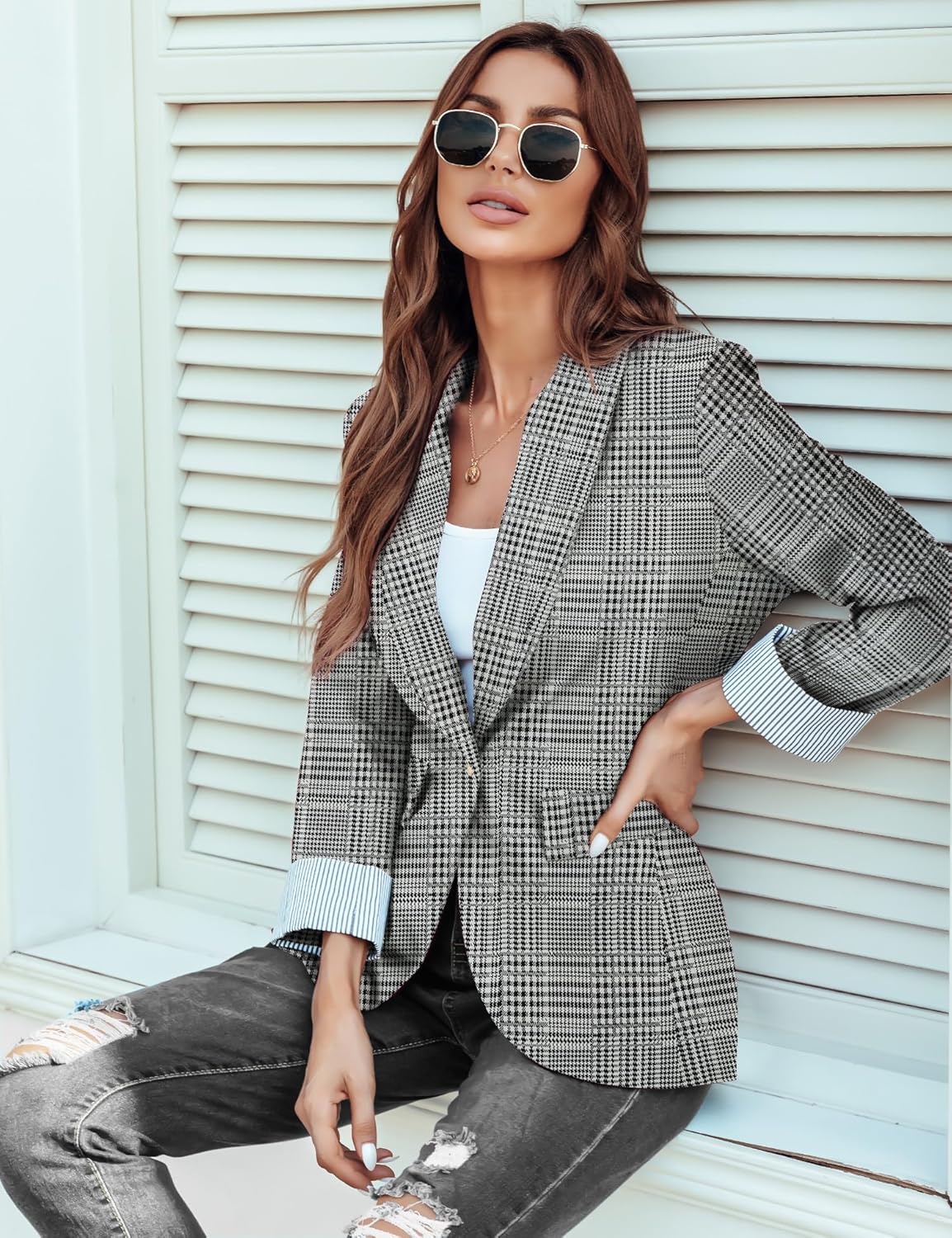 Genhoo Blazer Jackets for Women Open Front Long Sleeve Work Office Casual Blazers with Pockets S-2XL - Image 3