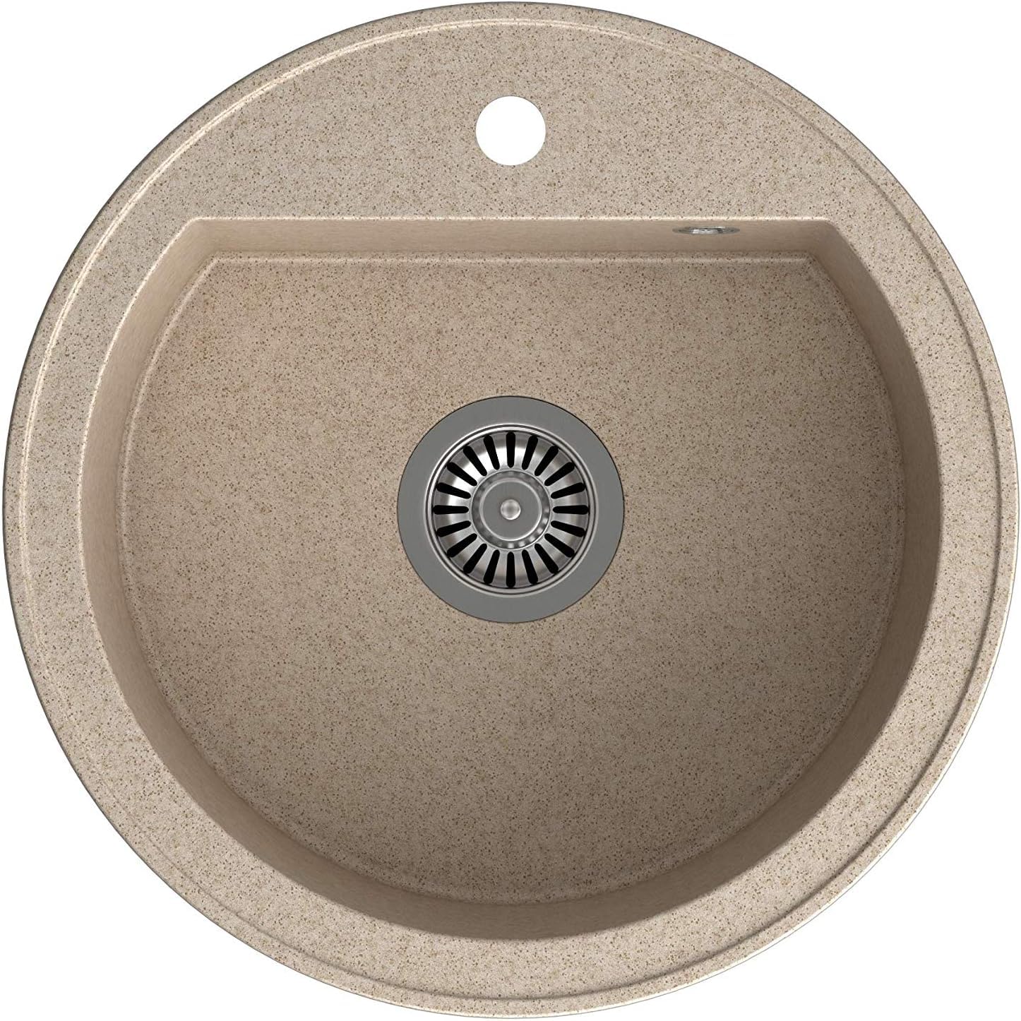 QUADRON fregadero de cocina redondo | tamaño 51 x 51 x 18 cm, diámetro 43, beige y acero | fregadero de granito JOHNNY 210 | fregadero empotrado con orificio para grifo | fregadero de un seno