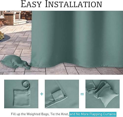 Vista 34 de RYB HOME Cortinas para exteriores resistentes al viento, bolsas con peso adjuntas, cortinas opacas de 84 pulgadas de largo, cortinas térmicas Beige
