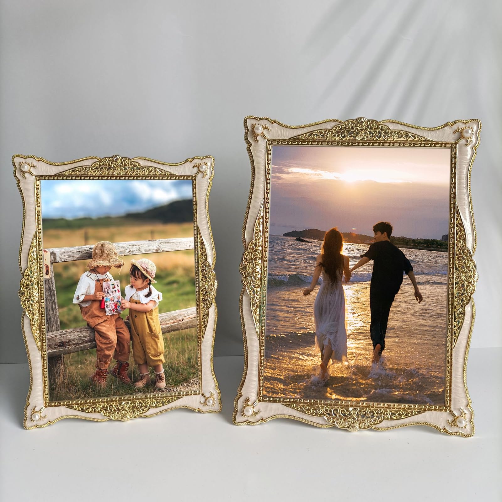 Bilderrahmen Zum Hinstellen, Bild 13 x 18 cm Anzeigen, Gold Rechteck Weinlese Fotorahmen für Home Decor, Horizontal & Vertikal, Tischplatte, Metall