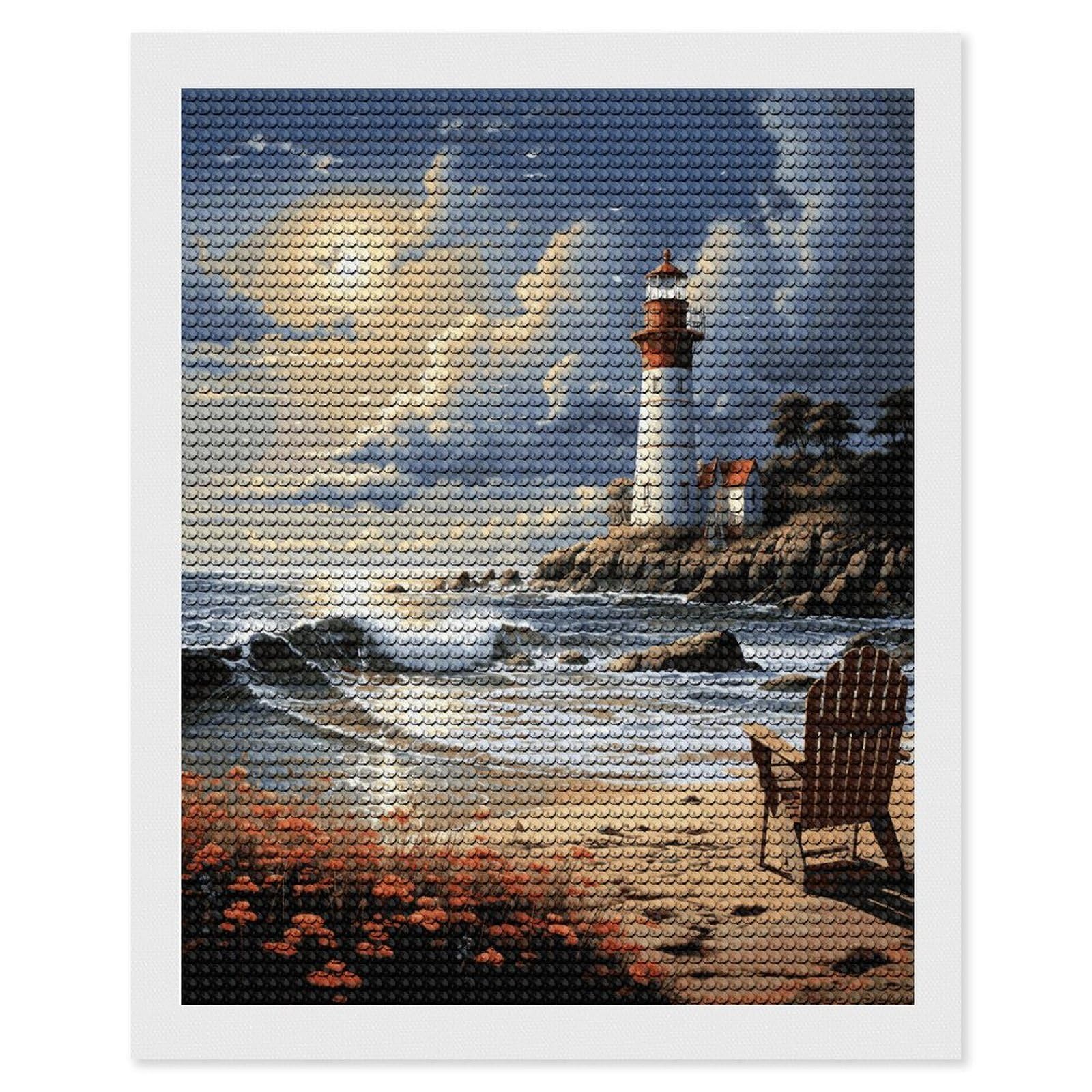 FekiLoot Sea Lighthouse Sandbeach Paint by Numbers Kit for Adults Beginner DIY Diamond Dots Paintings Round Full Drill Diamond Art Kits Picture Diamond Art Painting Kits for Home Decor 16"x20"