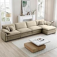 Vista 162 de Sofás seccionales grandes de 115.34" para sala de estar, sofá de pana color camel de asiento profundo de 3 plazas en forma de L, sofá seccional