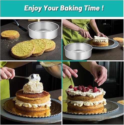 Miniatura 7 de TeamFar Molde redondo para tartas, 8 x 3 pulgadas, capa de acero inoxidable para bodas, cumpleaños, apto para ollas, horno, olla a presión,