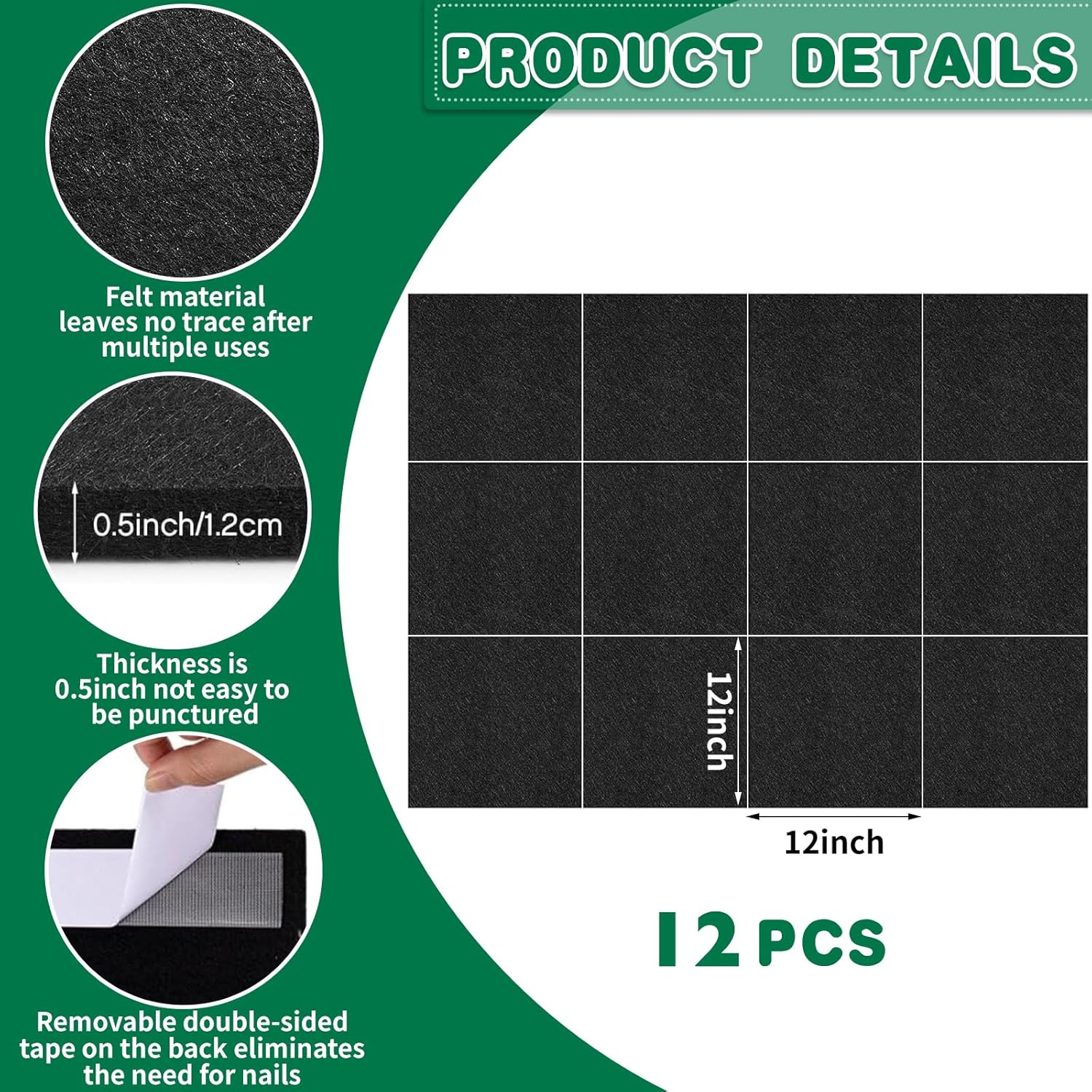 Dart Board Wall Protector Self-Adhesive Wall Surround Board Dart Board Black Felt Wall Tiles Cork Dart Board Backer Cork Board Felt Dartboard Wall Protection