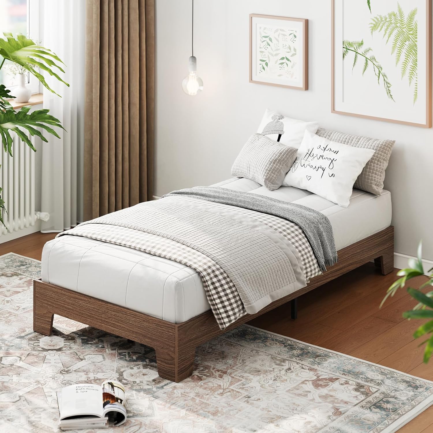 GAOMON Twin Bed Frame, Wooden Platform Bed Frame, Minimalist Bed with Wood Slats Support, Underbed Space for Storage, No Box Spring Required, Noise-Free, Easy Assembly