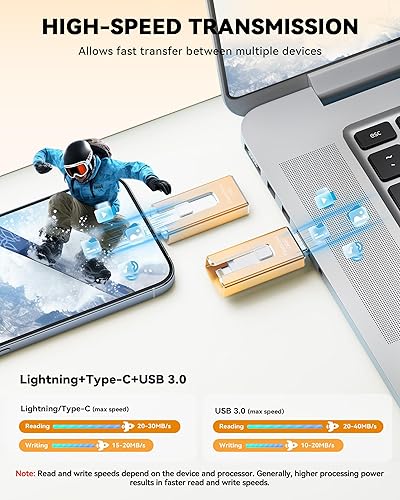 Miniatura 3 de Unidad flash de 256 GB con certificación MFi para iPhone iPad, memoria externa para almacenamiento de memoria externa, respalda y guarda fotos y