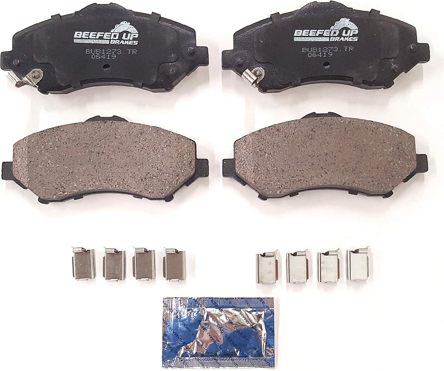 Beefed Up Brakes Cereamic Brake Pad Kit w/hardware and grease Compatible with 2007 - 2018 Jeep Wrangler JK/JKU (Trail Rated - Front)
