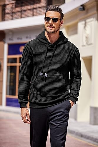 Miniatura 3 de COOFANDY - Sudaderas con capucha para hombre, manga larga, estilo waffle, tejidas, con bolsillo