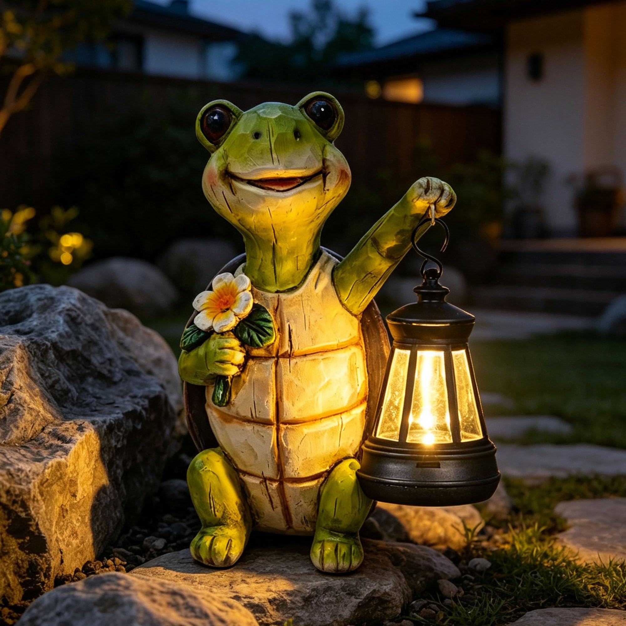 Photo 1 of Yewanye Solar Turtle Garden Statue with Lantern