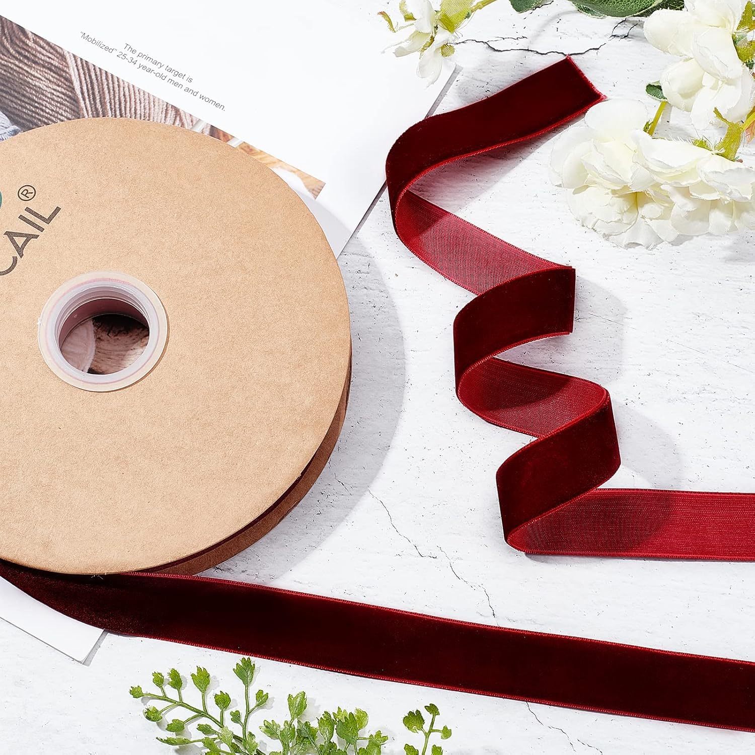 arricraft Circa 18 m di Nastro di Velluto A Lato Singolo, Rotolo di Nastro di Raso Rosso Scuro Largo 25 mm per Confezioni Regalo di Nozze Fiocchi per Capelli Organizzazione Decorazione per La Casa