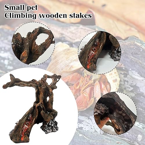 Miniatura 3 de Rainmae Juguete de escalada de cangrejo ermitaño, escondite de madera de cangrejo ermitaño, cuevas de escondite de peces betta, adorno de tronco de