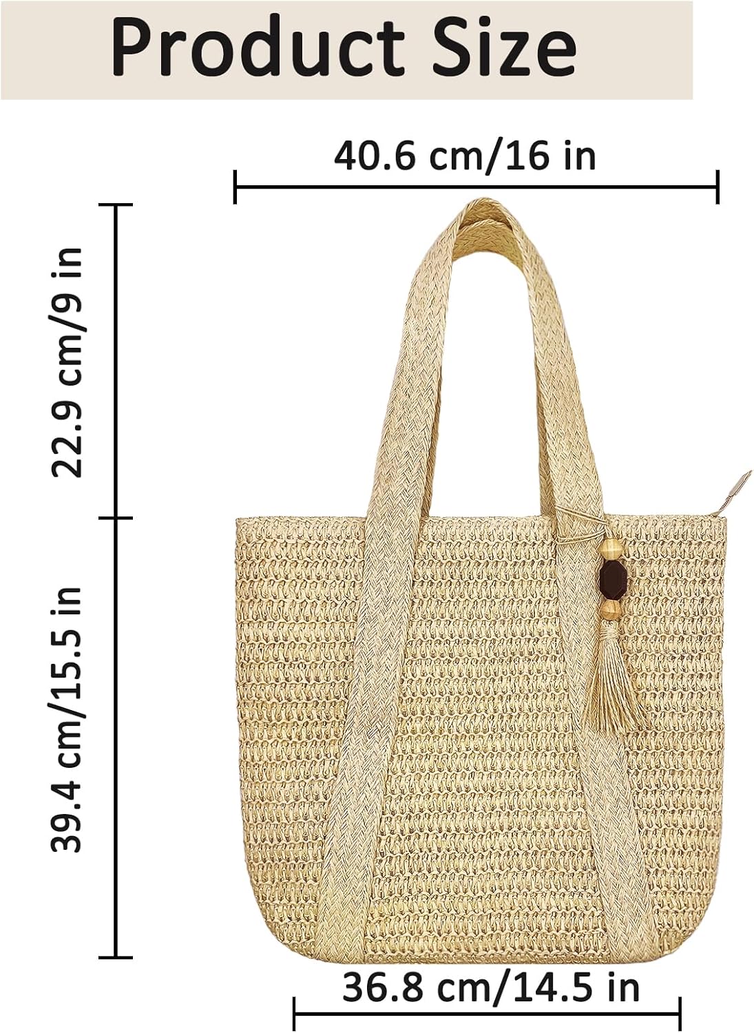 Large Straw Beach Tote Bags For Women Woven Boho Handmade Shoulder Handbags for Summer Vacation Travel with Tassels - Image 3