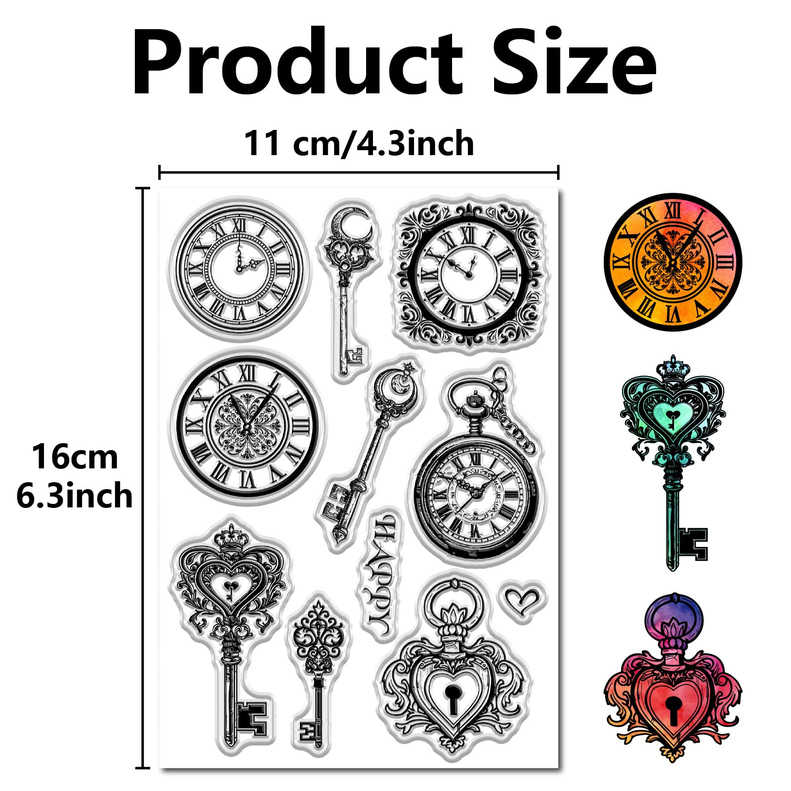 CRASPIRE Vintage Lock Key Clear Stamps Retro Clock Decorative Rubber Seal Stamp Gift Reusable Transparent Silicone for DIY Scrapbooking Journaling Card Making Invitation Sheet - Image 2