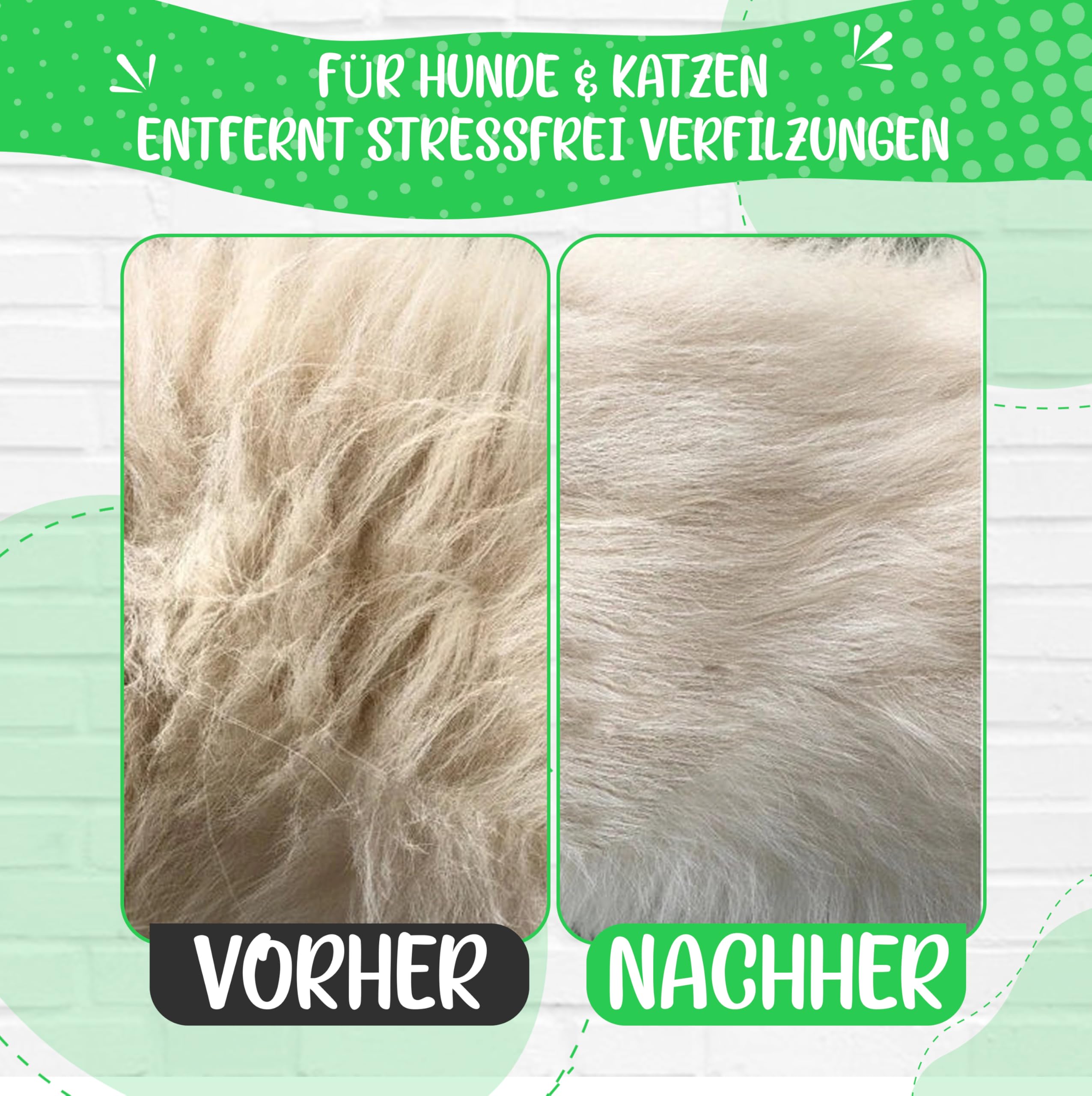 Profi Entfilzungsmesser für Hunde und Katzen - Entfernt Knoten und Verfilzungen, kurz bis langhaar Fell geeignet Kleine - große Tiere Abgerundete Klinge + E-Book Pflegehandbuch
