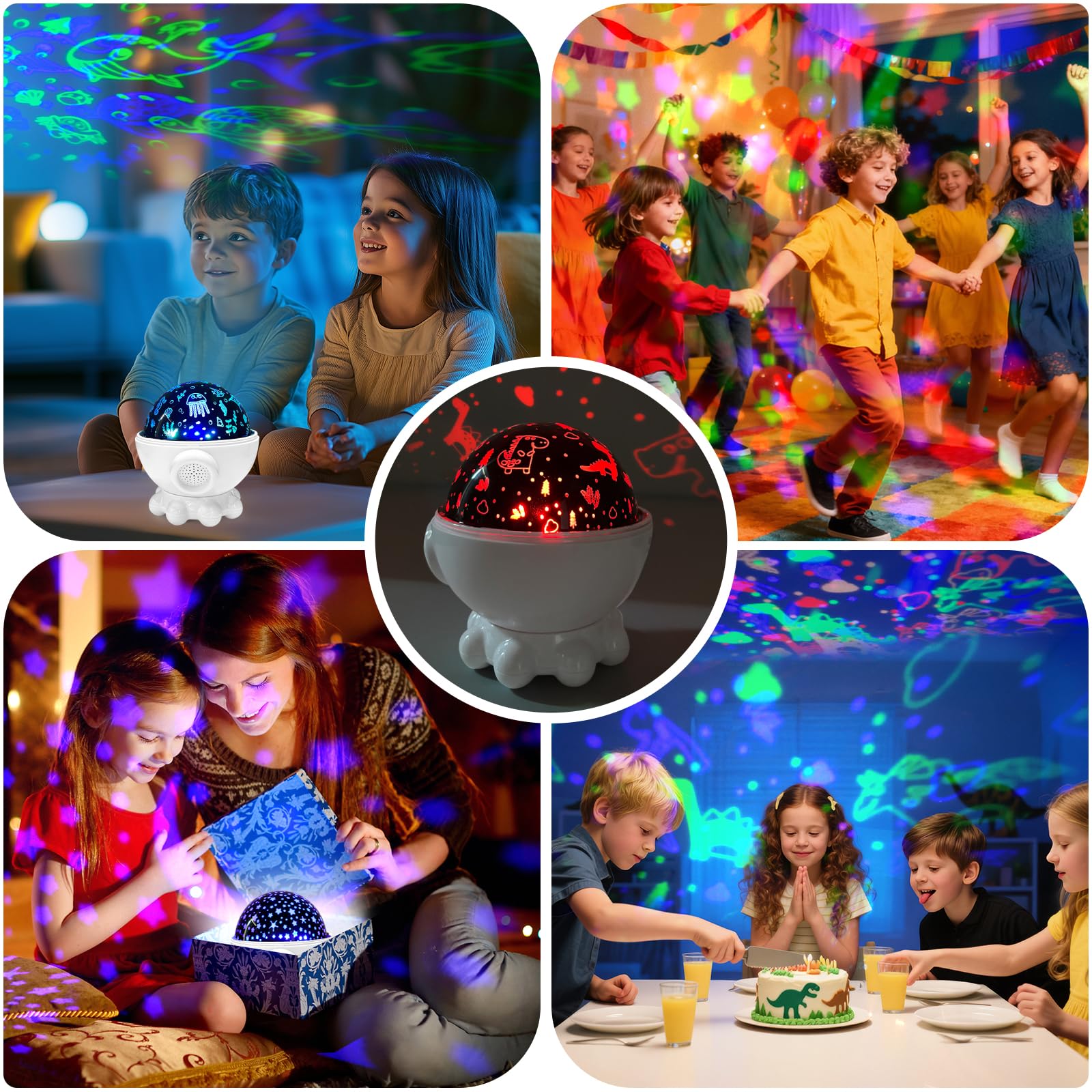 Proyector de luz nocturna para niños, 17 modos de luz, proyector de estrellas oceánicas con rotación de 360°, 3 películas de proyección y 9 canciones de cuna, lámpara de noche para guardería con