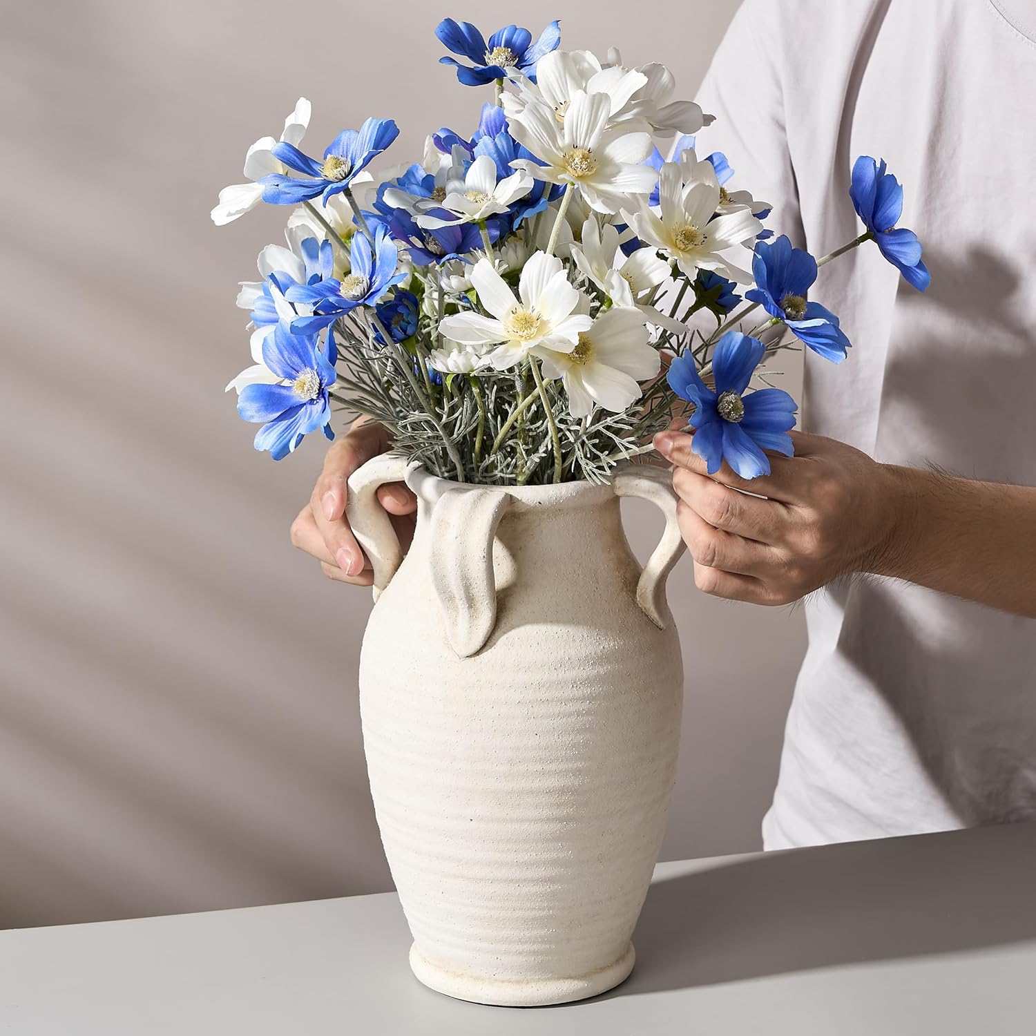 Emotionally Grounded Vase, Vaseking Large Ceramic Rustic Vase with 4 Handles, 10.83 inch Minimalist Decorative Farmhouse Tall Vases for Home Decor, Living Room, Enterway, Table Decoration, White - Image 6