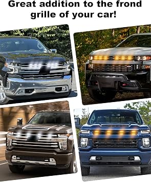 Front LED Grill Lights for 2019-2026 Chevrolet Silverado GMC Sierra, Amber | Silverado Raptor Lights, Upgrade Sierra front-end Style, Brightness amber LEDs with waterproof ABS, Easy no-drill 3M install
