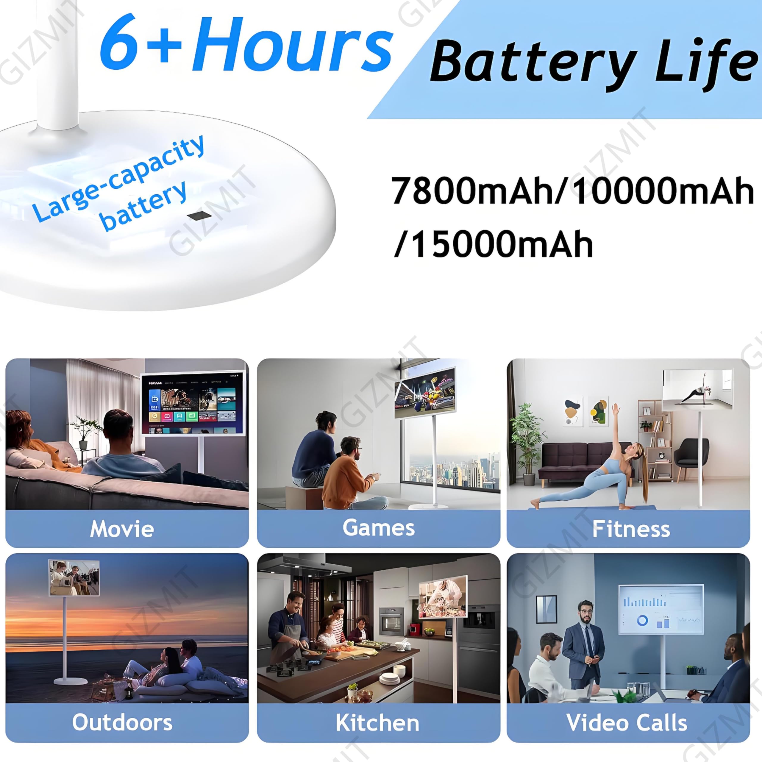 Televisor portátil con Ruedas, Smart TV portátil FHD de 32 Pulgadas con Android, Pantalla táctil giratoria, Altavoces duales, Gran Memoria Opcional, con Control Remoto C-4+64G