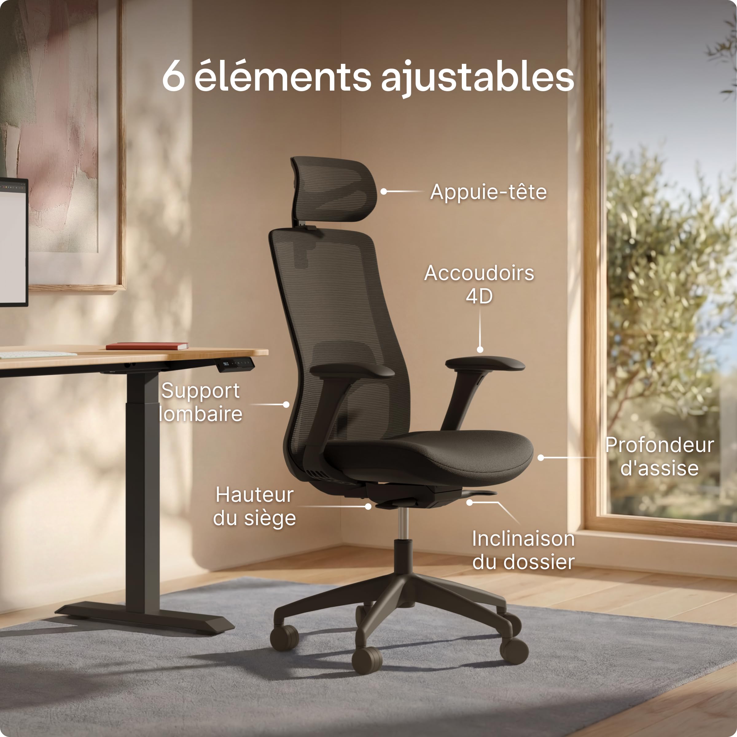 Desktronic Chaise de Bureau Ergonomique réglable Chaise de Bureau avec Appui-tête, accoudoirs, Support Lombaire, réglages de la Hauteur - Maille Respirante