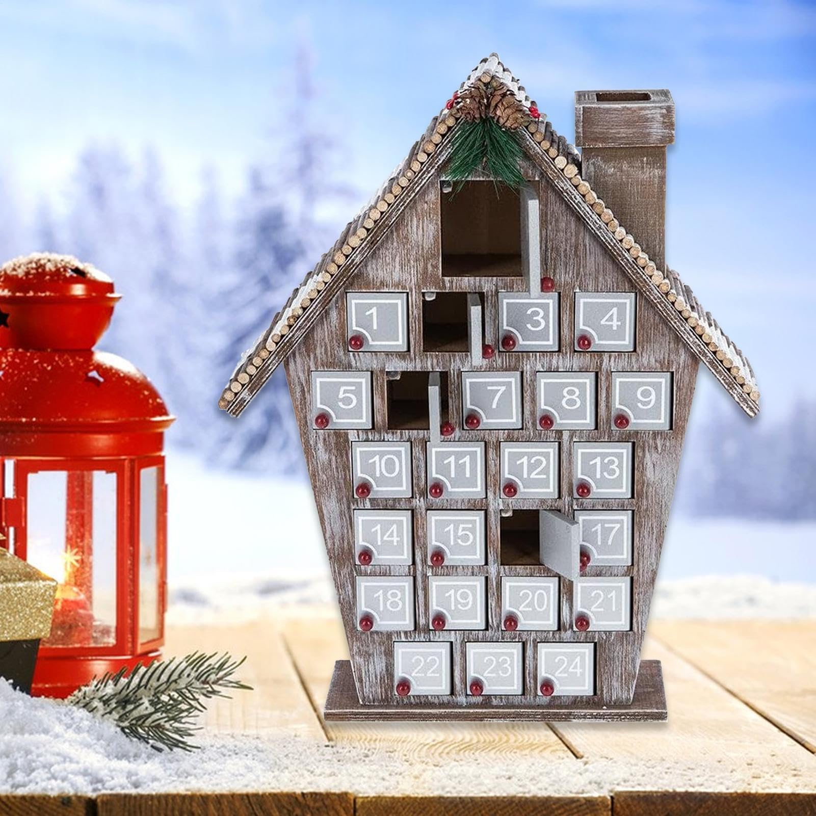 Holzhaus-Adventskalender,Holz-Weihnachtshaus-Adventskalender | Adventskalenderschrank aus Holz - Weihnachts-Adventskalender mit Schubladen, Countdown-Kalender für die Weihnachtsdekoration