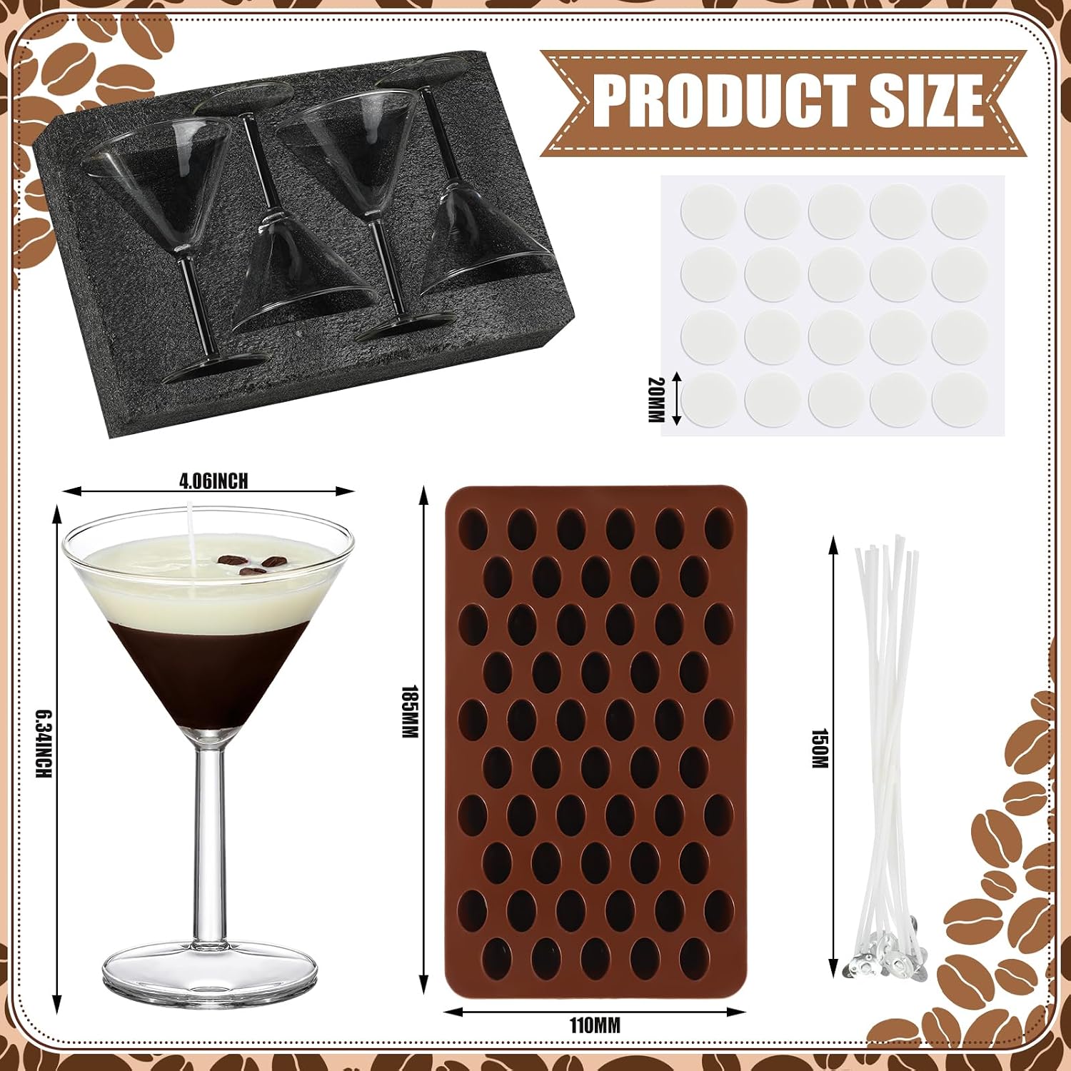 4 Set DIY Espresso Martini Candle Making Gifts Supplies Kit Candle Making Kit for Adults Women Martini Glasses Birthday Party Gifts Coffee Lovers Scented Aesthetic Home Decoration No Candles (Regular)