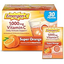 Emergen-C 1000mg Vitamin C Powder for Daily Immune Support Caffeine Free Vitamin C Supplements with Zinc and Manganese, B Vitamins and Electrolytes, Super Orange Flavor - 30 Count