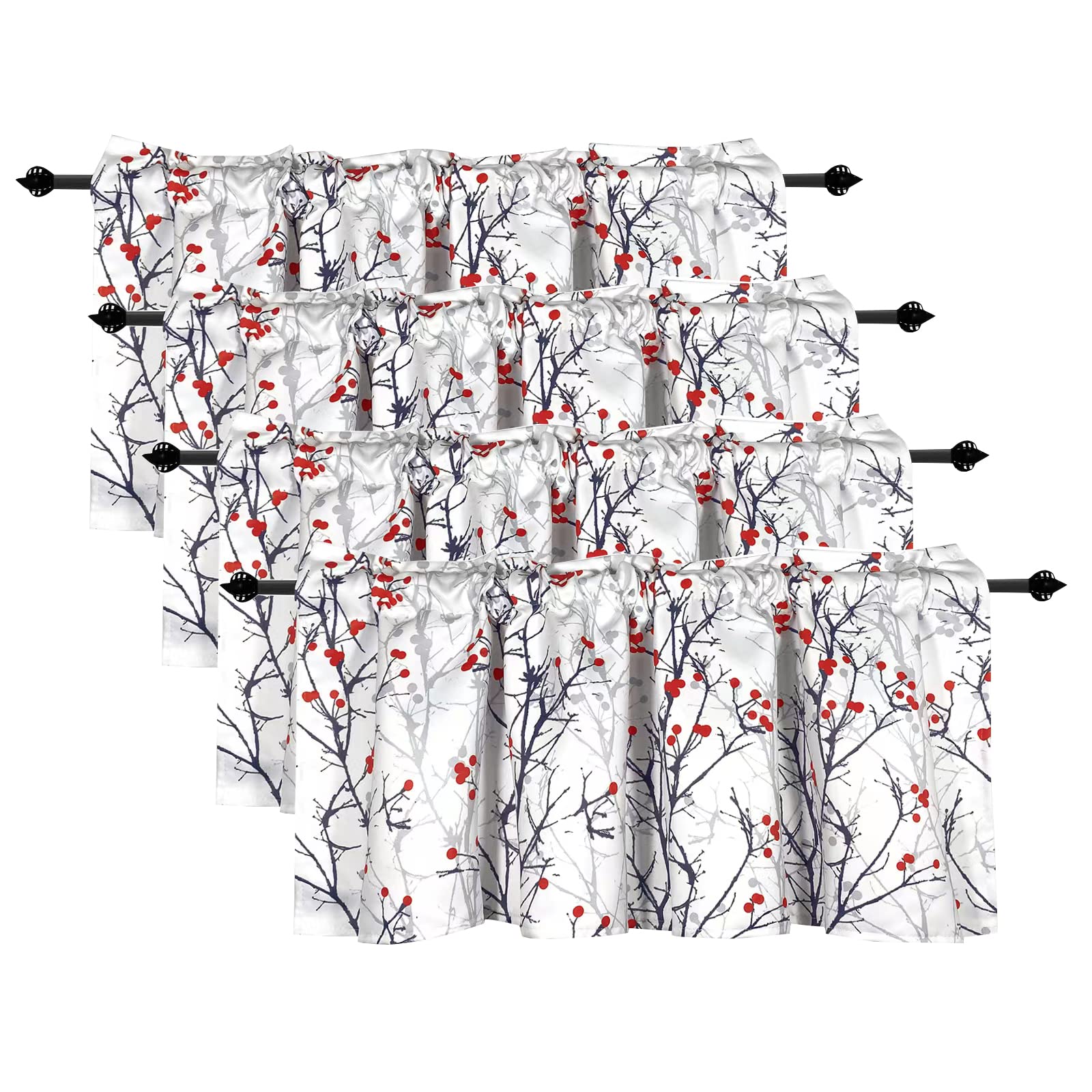 poefun 4 Panels Blackout Curtain Valances for Kitchen Windows - Tree Branches Printed Short Valances for Bedroom/Living Room/Bathroom/Farmhouse/