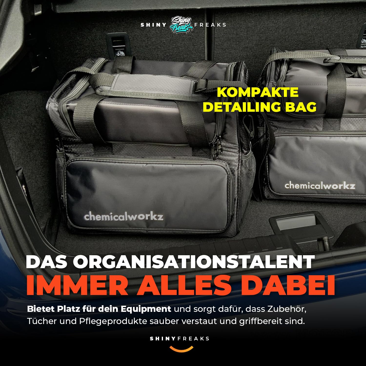 Autopflege Set 8‑teilig: SONAX GlanzShampoo, FelgenBeast & BrilliantShine Detailer + chemicalworkz Detailing Bag Aufbewahrungtasche + Zubehör -  Auto Waschset für Außenpflege