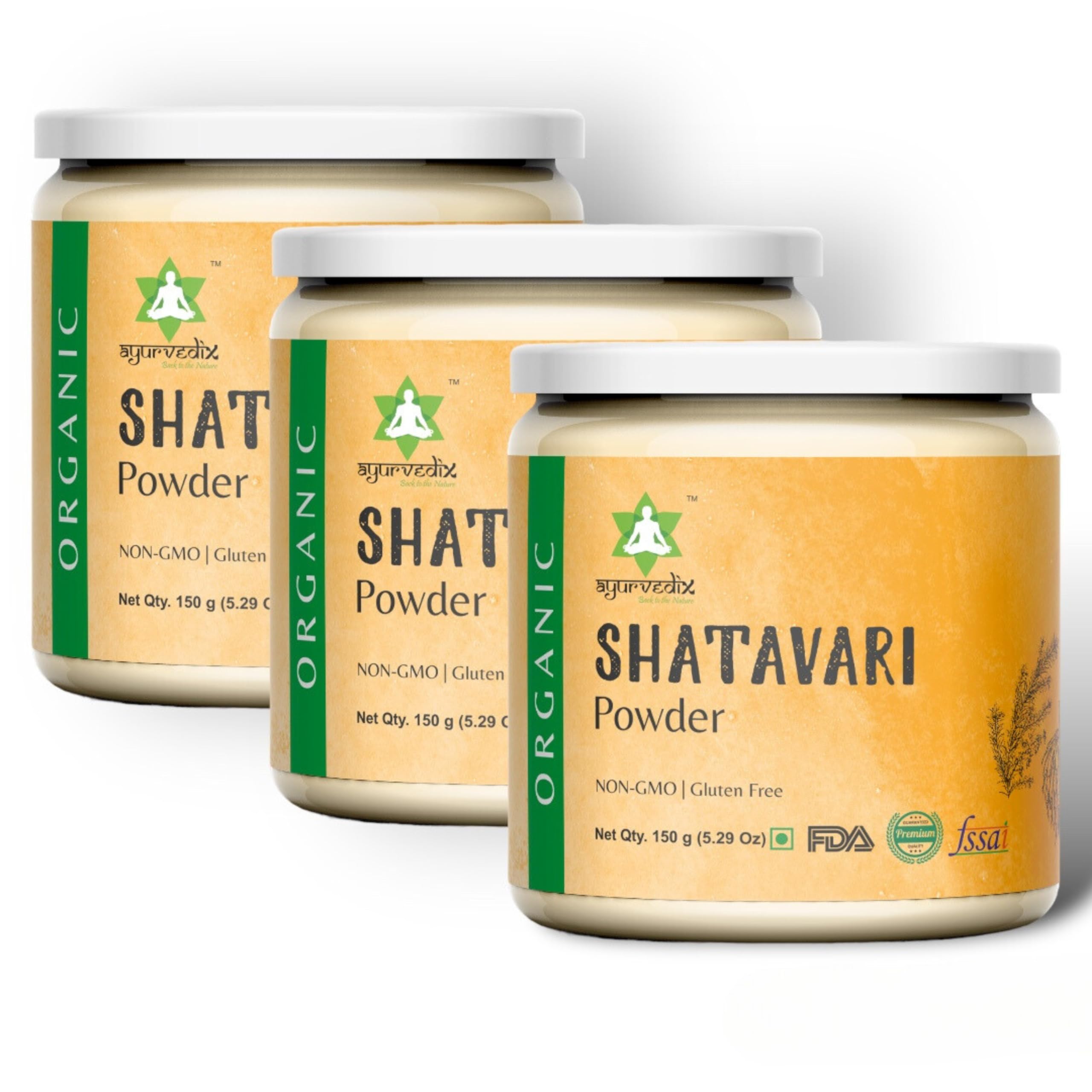 Organic Shatavari Powder - Asparagus racemosus Herbal Supplement - (Pack of 3, 150gm/5.29oz)