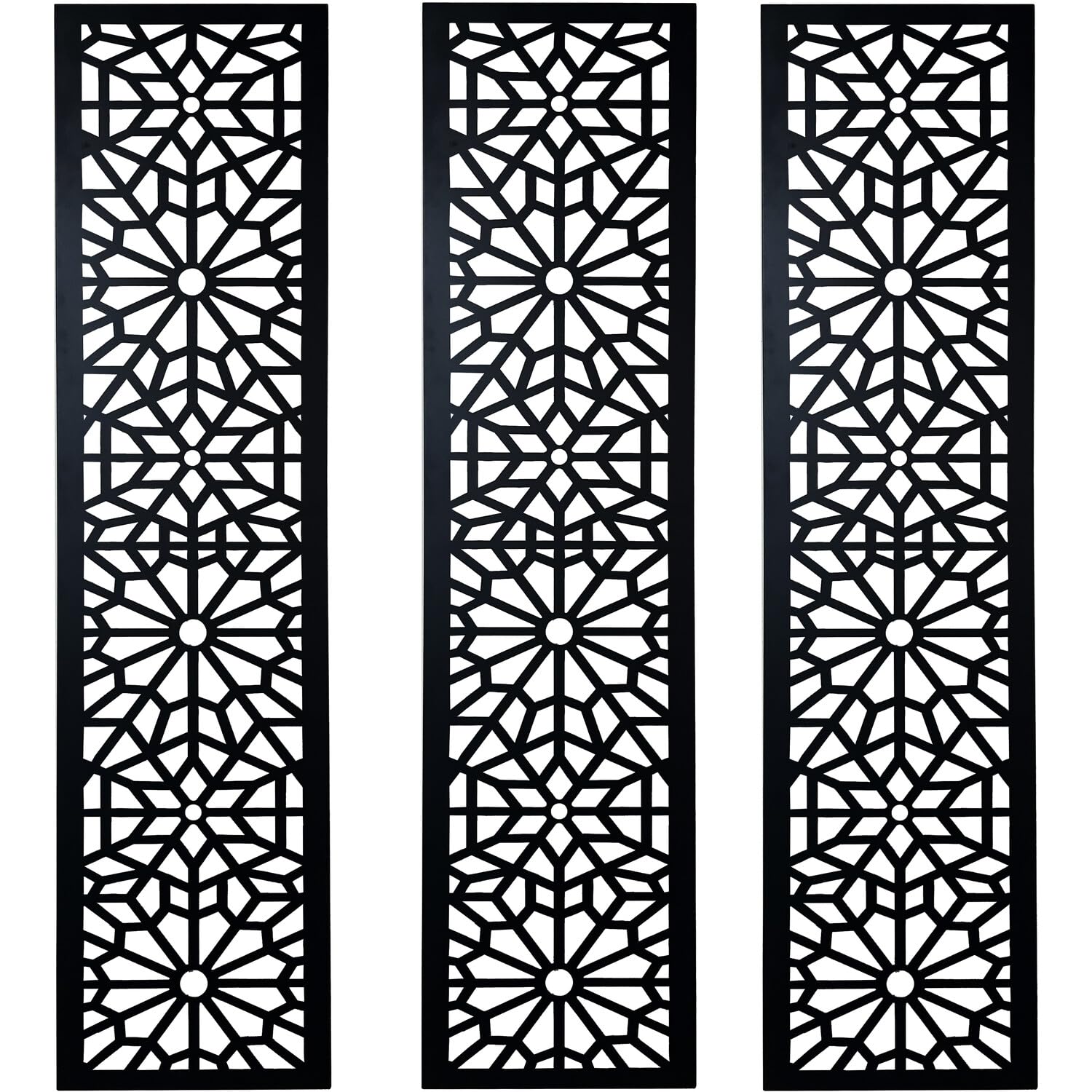 DEENZ Set of 3 Indoor/Outdoor Metal Wall Screens Geometric Pattern Living Room, Bedroom & Outdoor Fence Black Metal Three Panel Bamboo Hanging Decoration Contemporary Wall Art