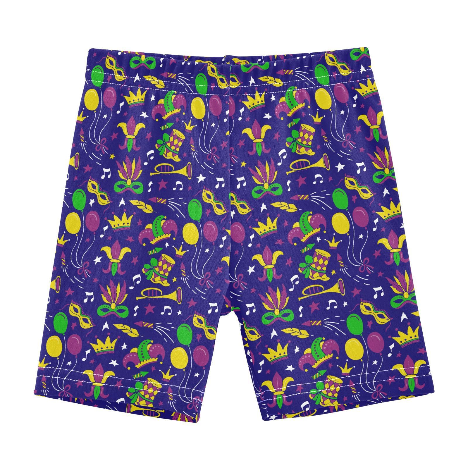 Aflyko Fat Tuesday Girls Summer Shorts Carnival Party Balloon Music Quick Drying Sport Bottoms Big Kid Casual Holiday Spring Vacation Dress Fun Pattern Outfit, 7-8T Multi