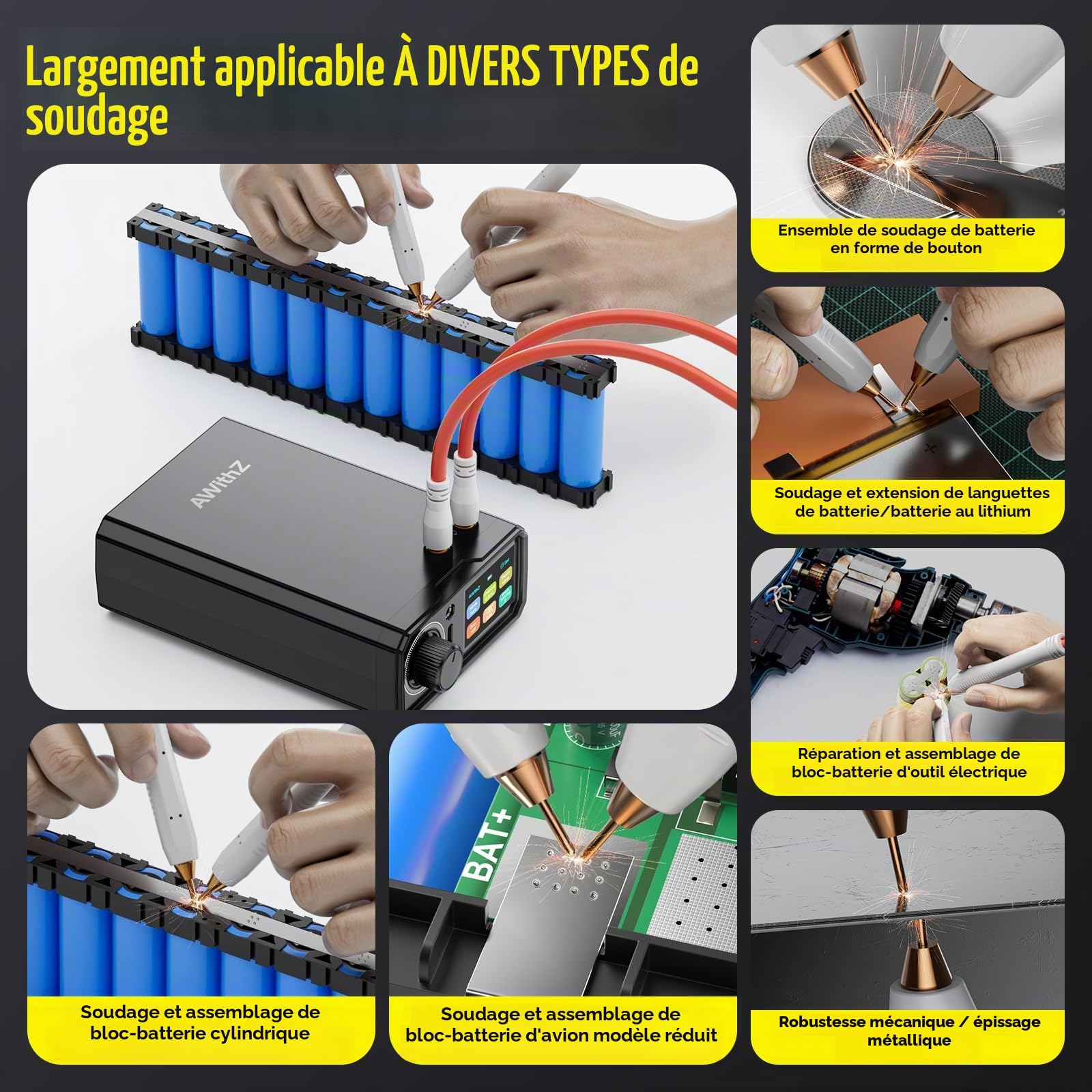 UK3 Poste à souder sans fil 9000W 10000mAh Commande à bouton rotatif, 100 vitesses, commande à pédale, machine de soudage par points 0,1-0,3mm pour la fabrication de batteries DIY