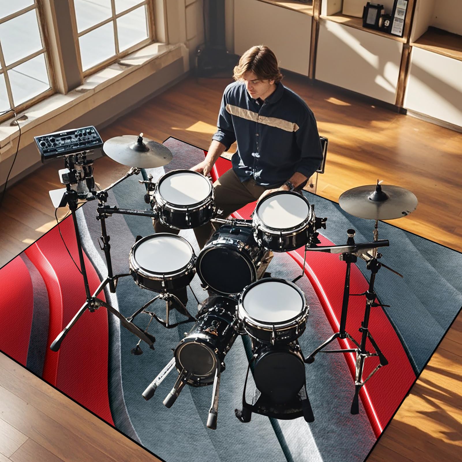 Tappeto Per Batteria 140x120cm - Antiscivolo, Insonorizzato, Per Drum Elettronici - Foto 6