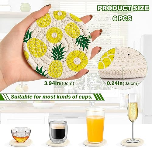 Miniatura 3 de Coasters with Holder Set of 6 Absorbent Coasters for Drinks Coasters for Office Porta Vasos para Mesas Yellow Pineapple Fruit