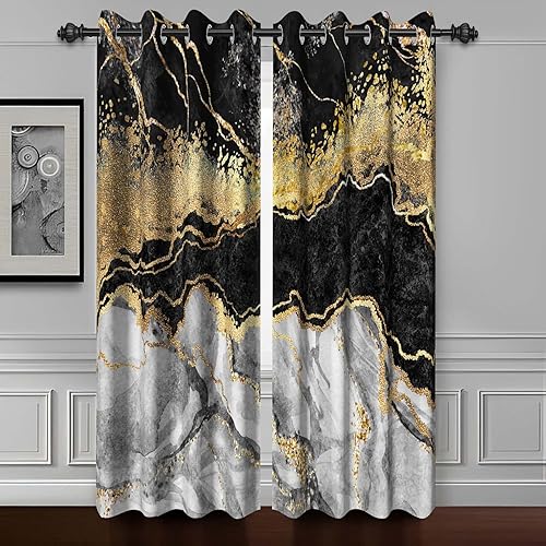 Baocicco Cortinas de mármol negro, gris y dorado, cortinas opacas para ventana de mármol de lujo, tratamiento de ventana para sala de estar, niños,
