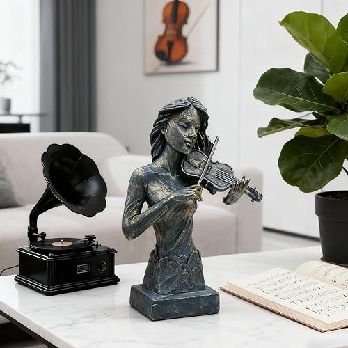 Miniatura 5 de DESHINTKE Figura de violinista retro, decoración de música, estatuas de músico de resina, escultura moderna para regalos de música en el hogar