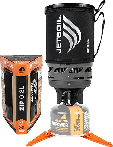 Jetboil Estufa portátil de hervir rápido con cremallera de 0.8 L con botón de encendido fácil de girar para mochileros y campamentos, quemador de