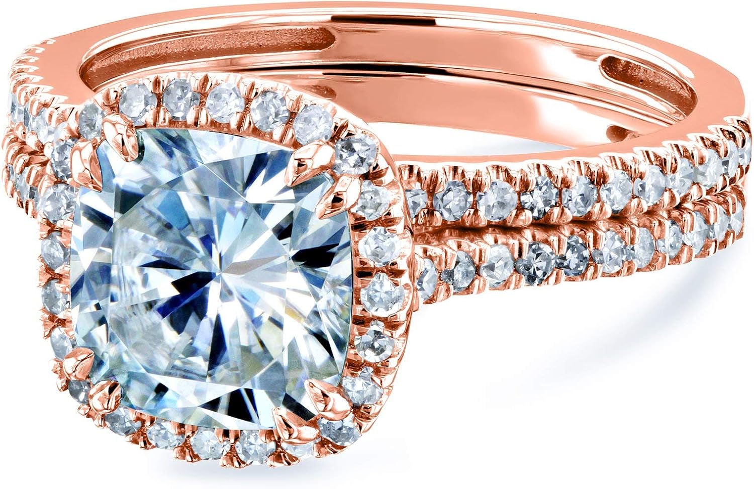 Kobelli Cushion Brilliant Moissanite Halo Bridal Wedding Rings Set 2 3/8 CTW 14k Rose Gold