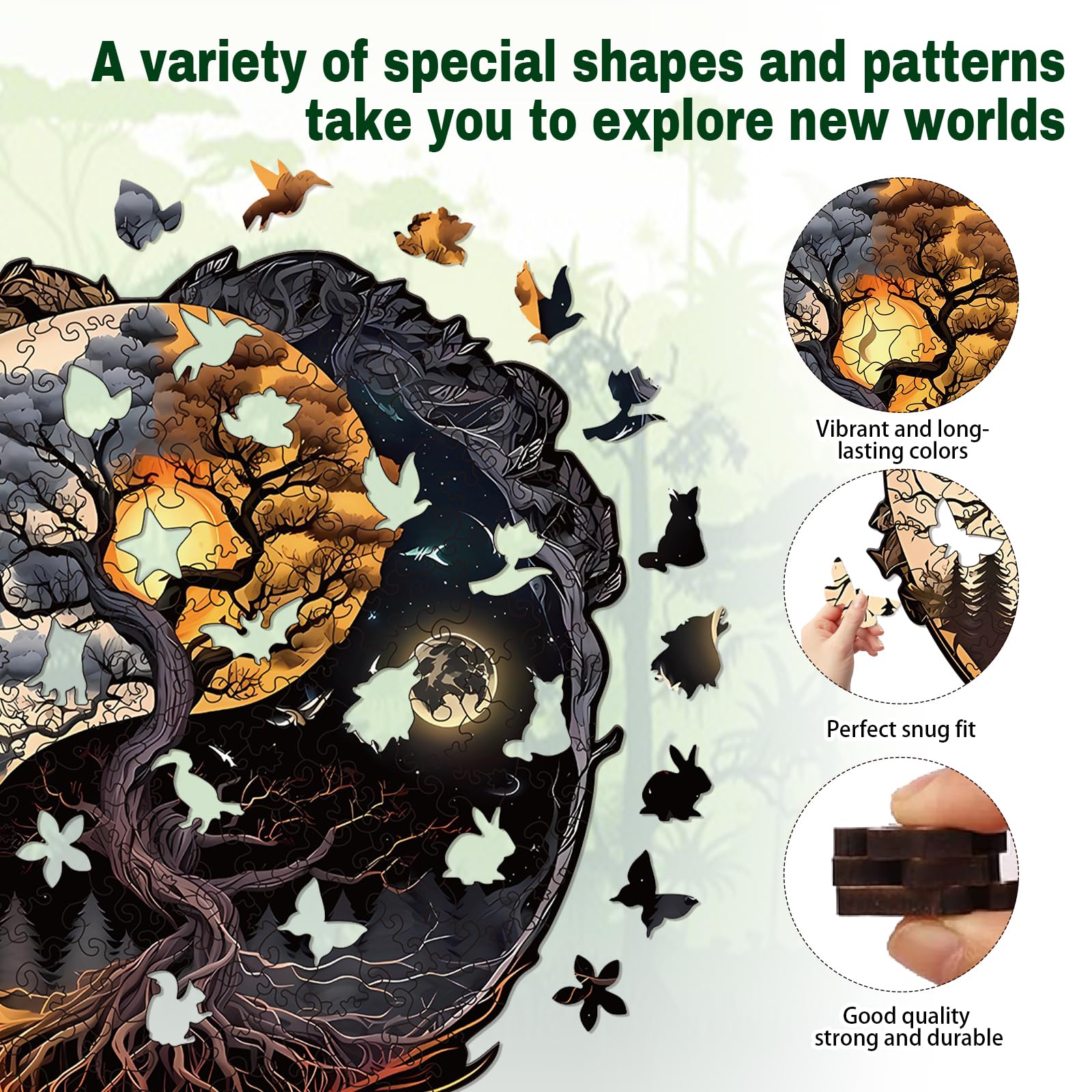 TYRNDINNO Wooden Jigsaw Puzzle For Adults - 164pcs Crocodile Shape With Animal Art, Can Be A Mouse Pad (11.5"x9.5")