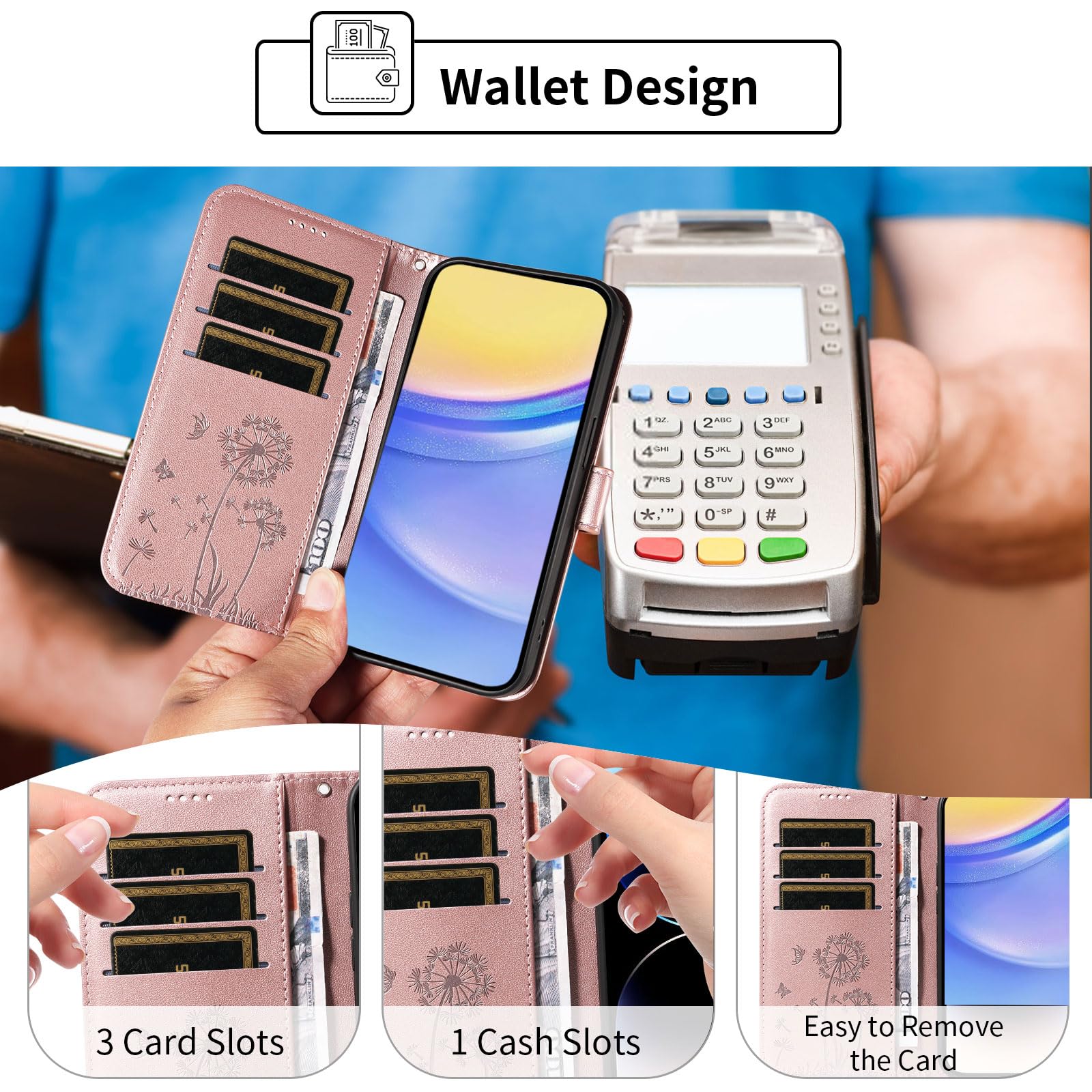 Handyhülle für Samsung Galaxy S10 Hülle, Premium PU Lederhülle Klappbar Tasche Klapphülle mit Magnet Kartenfach Standfunktion Schutzhülle für Galaxy S10, Roségold
